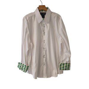 Anton Alexander St Patricks Day Dress Shirt  Clover Flip Cuffs Button Up XL NEW